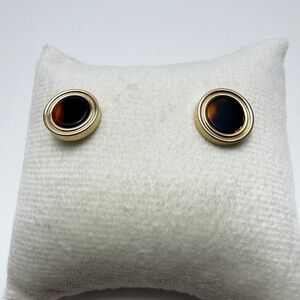 Chic Ralph Lauren Gold and Tortoiseshell Amber Pattern Round Earrings